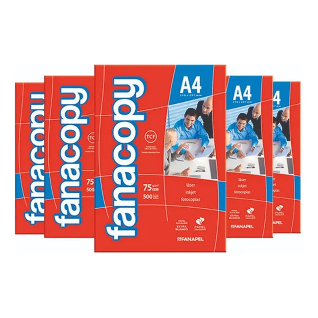 Resma Papel A4 Fanacopy 75grs. 500 Hojas X 5 Resmas