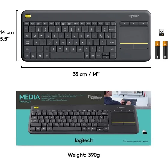 Logitech Teclado Inalambrico K400 Plus Con Touchpad Pc Tv +