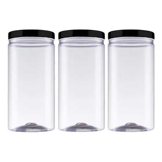 Kit 3 Potes Plástico Tampa Rose 1.8 Litro Bolachas Biscoito Cor Preto