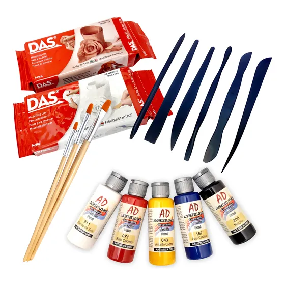 Kit Cerámica Sin Horno, Pinceles, Estecas Y Pintura Acrílica