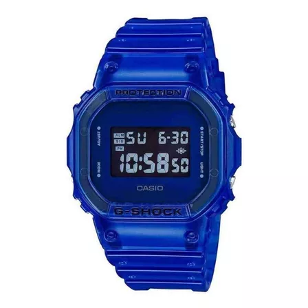 Relógio de pulso Casio G-Shock DW5600 com corpo azul,  digital, para sem gênero, fundo  preto, com correia de resina cor azul, subdials de cor azul-celeste, ponteiro de minutos/segundos azul-celeste, 