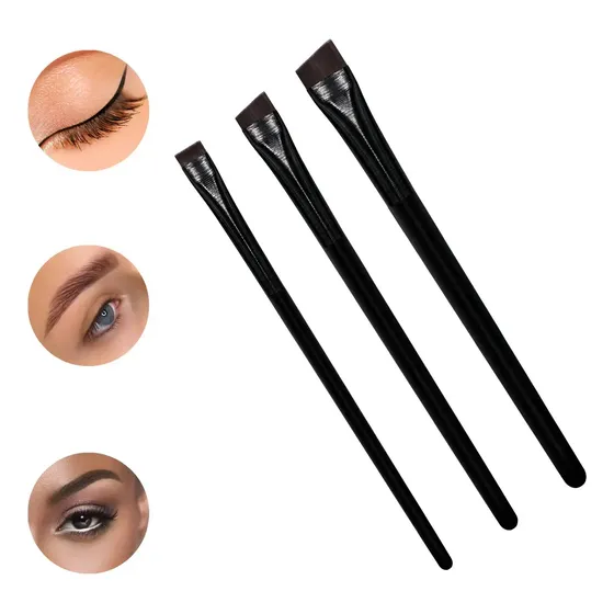 3x Pincel Profissional Chanfrado Desing Sobrancelha Henna Preto