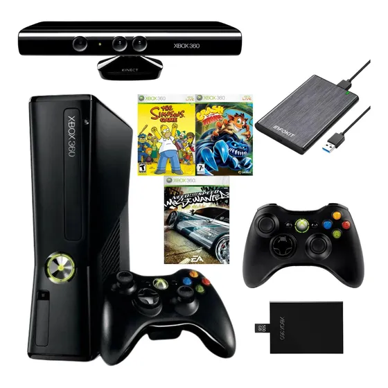 Xbox 360 1tb Com 2 Hd De 500gb 2 Controles Originais Kinect Preto (Recondicionado)