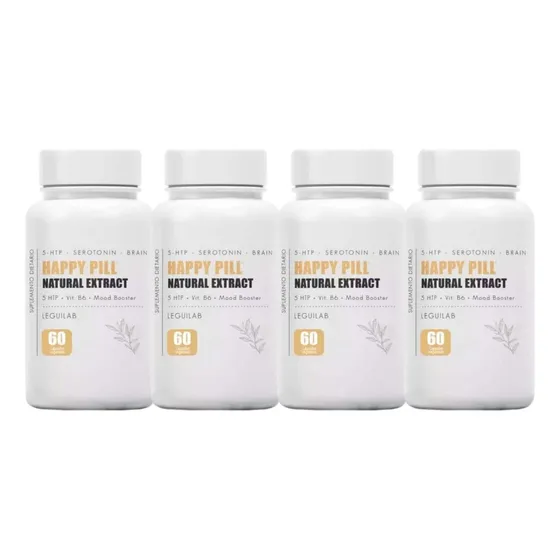 Happy Pill | 5htp 100mg X 60 Vcaps. | Serotonina Triptofano Sabor Neutro | Pack X4