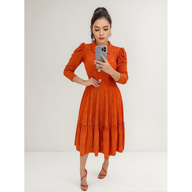 Vestido Feminino Laíse Luxo Mídi Moda Evangélica Vestido Feminino Laíse Luxo Mídi Moda Evangélica