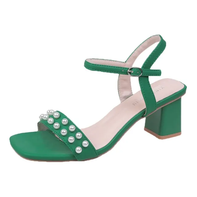 Sandalia Para Mujer Ladie Shoe Pearl Chunky Heeled High