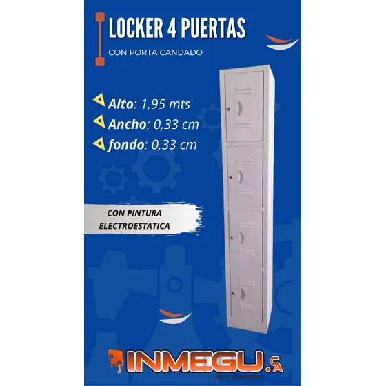 Locker Metálico De 4 Puertas Con Porta Candado 