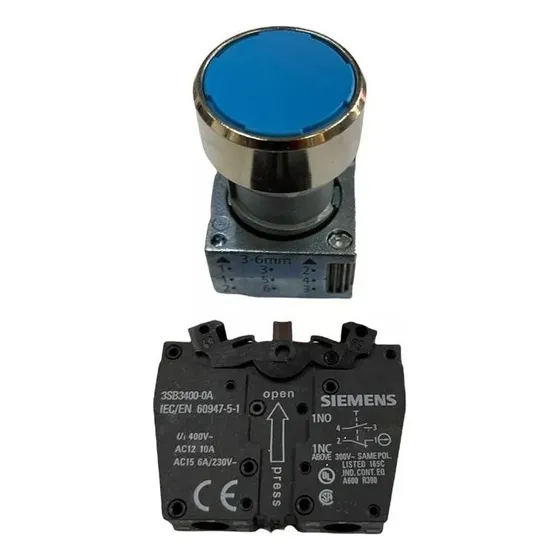 Pulsador Azul 22mm, Marca Siemens, Mod 3sb3-601-0aa51