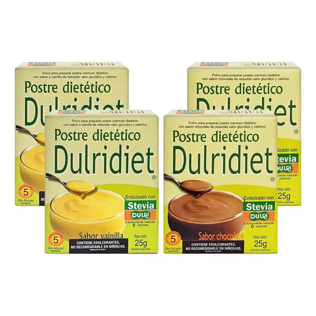 Postre Chocolate + Vainilla Sin Tacc Dulridiet Stevia 25g X4