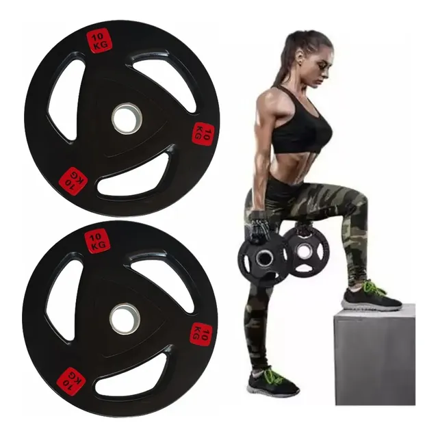 Par Discos Olímpicos Gym Recubierto Con Caucho 20kg 45libras Negro