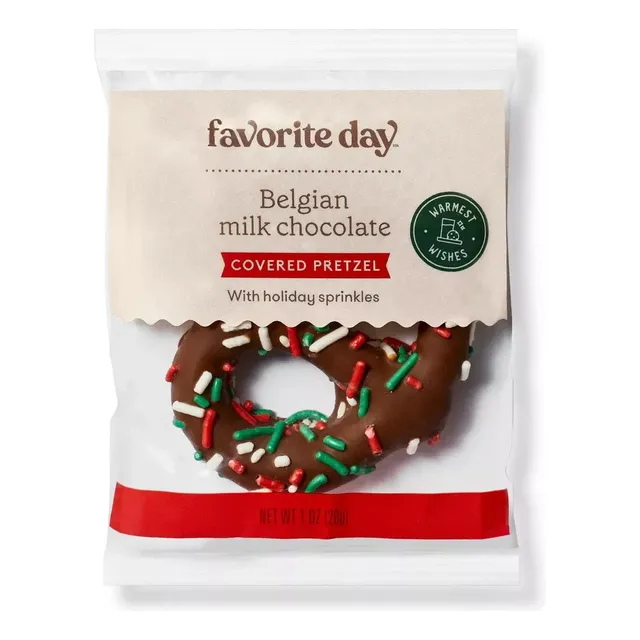 Pretzel Cubierto De Chocolate Belga Con Chispitas De Navidad
