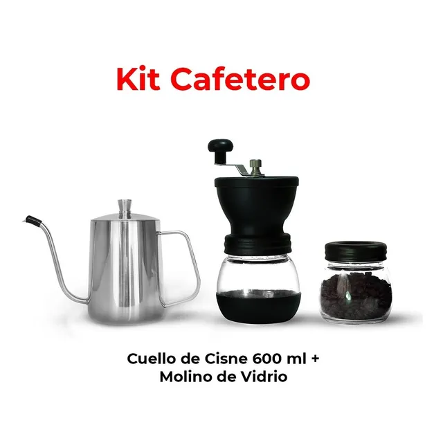 Kit Cafetero Molino De Vidrio + Cuello De Cisne 600 Ml