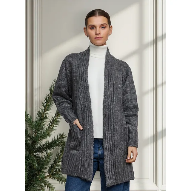 Saco Sweater Amplio Abierto Con Bolsillo De Punto Moda Mujer
