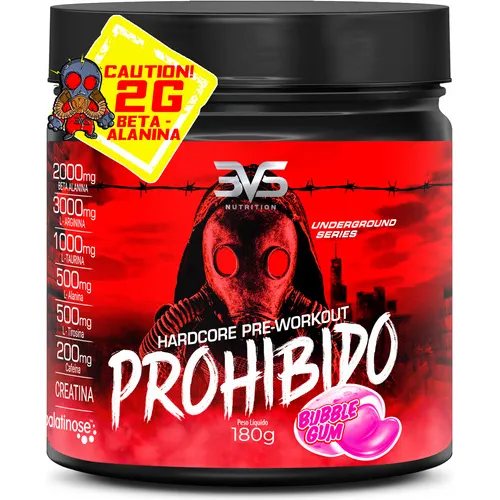 Pré Treino Prohibido 180g - Sabor: Bubble Gum - Fórmula Exclusiva Com Creatina, Beta Alanina, Taurina, Cafeína, Arginina, L-tirosina, Palatinose E L-alanina