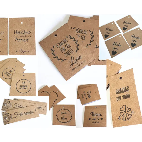 50 Tags Personalizados Etiqueta Colgante Papel Madera Kraft