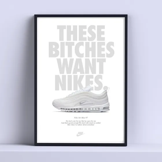 Cuadro Nike Air Max 97  Blancas Deco 30x40cm Con Vidrio