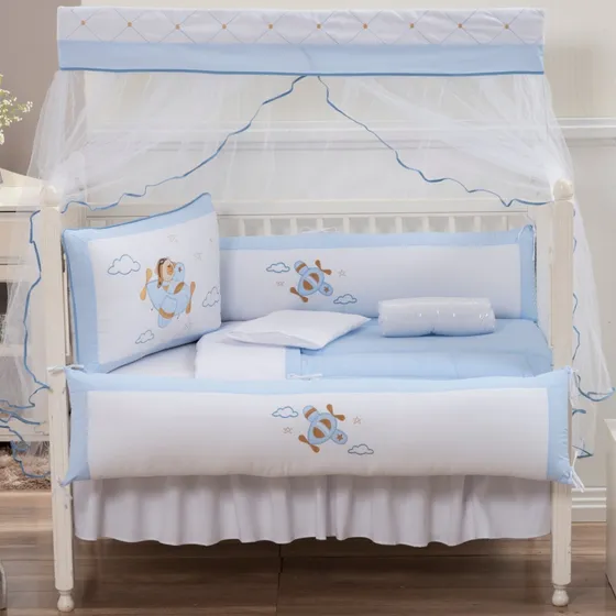 Kit Para Mini Berço 10 Peças - Urso Aviador Menino