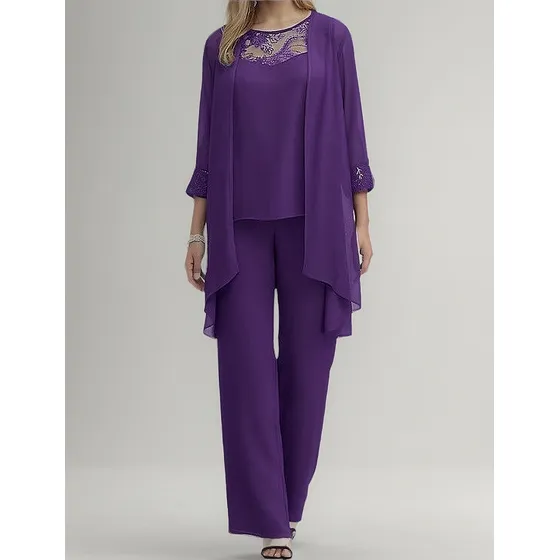 Elegante Traje De Fiesta Top + Pantalones+capa Conjunto De T