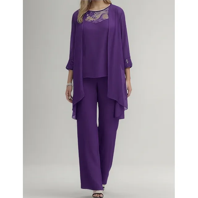 Elegante Traje De Fiesta Top + Pantalones+capa Conjunto De T