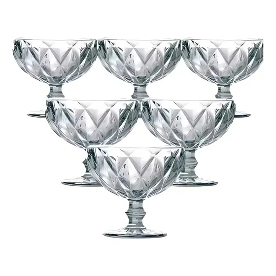 Kit 6 Taças De Sobremesa/sorvete Vidro Diamond 325ml