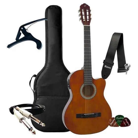 Kit Violao Eletrico Giannini Nf14 Nylon Acessórios Completo Cor Natural Material Do Diapasão Bordo Escurecido Orientação Da Mão Destro