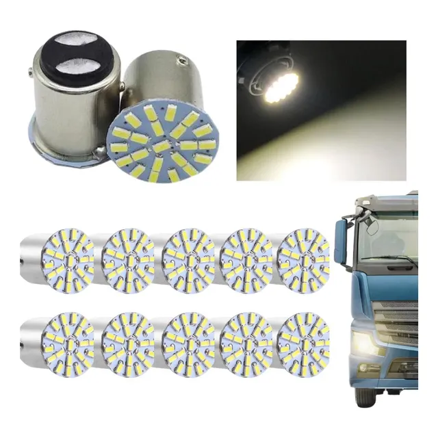 Kit 10 Lampada 22 Led Bay15d 2 Polo Branca 3014 24v Atacado