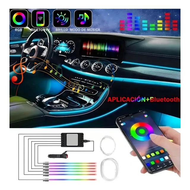 Tiras De Luces Fría Interior Para Auto Luz De Neón Rgb