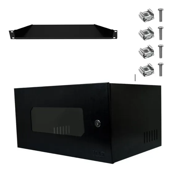 Mini Rack 5u X 350mm 19 Max Eletron Com Bandeja Cor Preto