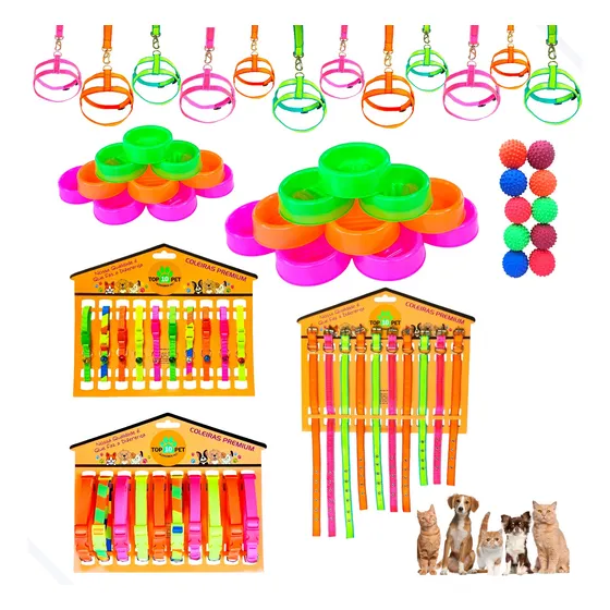 Kit Atacado Coleiras Peitorais Neon Cítricas 72 Un Pet Shop