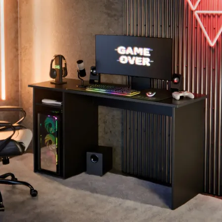 Escrivaninha Gamer Hunder Com Prateleira E Suporte Para Cpu De 115 Cm, Para Setup Preto
