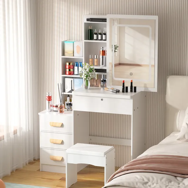 Tocador Espejo Integrado Con Luz Led Y Taburete 80*40*130