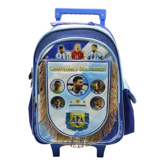 Mochila Con Carrito 16 Pulgadas Afa Con Banderin Cresko Color Azul Diseño de la tela Liso