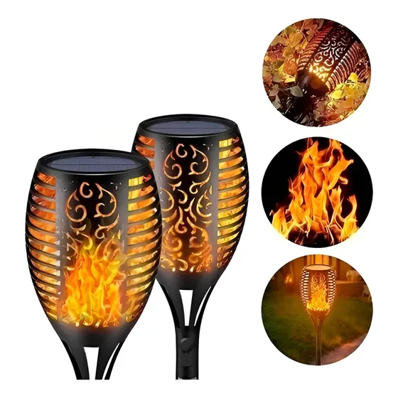 X2 Antorchas Solar Imitacion Fuego 52cm De Alto 12 Leds