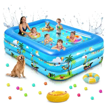 Alberca Inflable Juego Grande Niños Piscinas 3 Niveles Rectangulares 180 Cm Color Azul