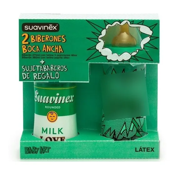 Mamadera Suavinex X 2 + Sujeta Babe (270+360ml) Verde