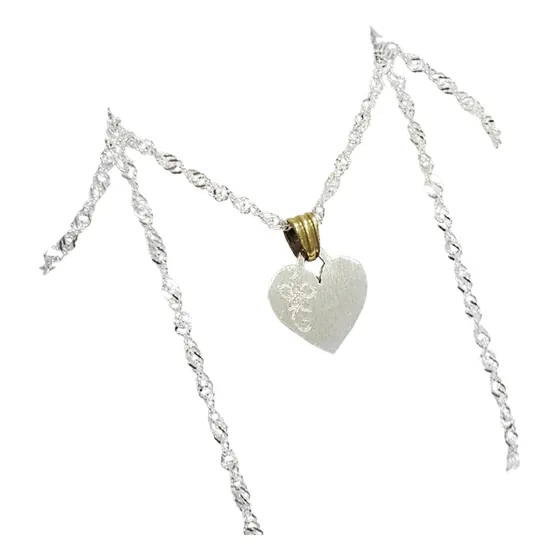 Conjunto Plata Y Oro Cadena + Dije Medalla Corazón Grabado