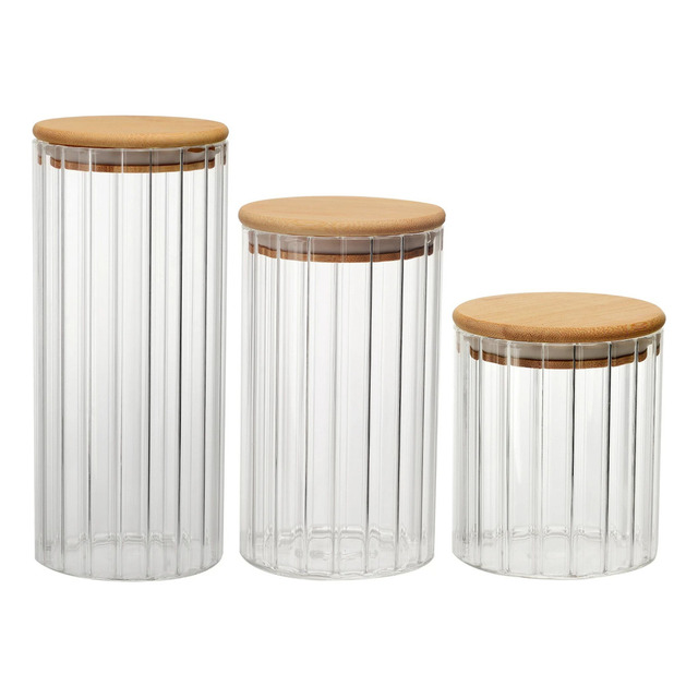 Kit 3 Potes Hermético Vidro Borossilicato Com Tampa De Bambu Kit 3 Potes Hermético Vidro Borossilicato Com Tampa De Bambu