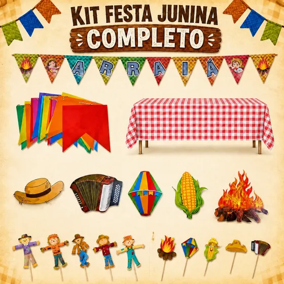 Kit Decoração Completa Festa Junina São João Arraia Luxo