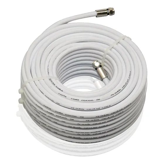 Cabo Rg6 Branco 20 Mts Coaxial Antena Tv Pronto C/ Conector