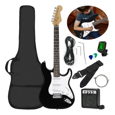 Kit Guitarra Eletrica Stratocaster Com Altifalante Cor Preto Destro Preto