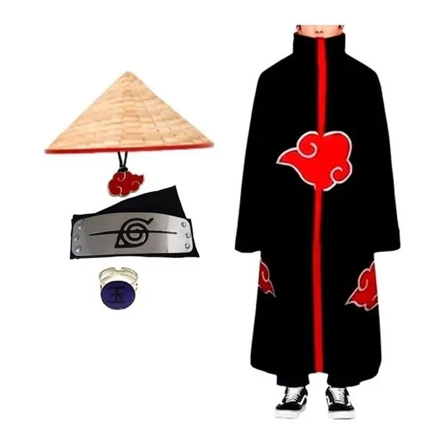 Kit Manto Akatsuki Tobi + Chapéu Akatsuki + Bandana E Colar