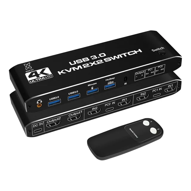 Kvm Conmutador Switch 2 Pc 2 Monitores Megan Tech Negro