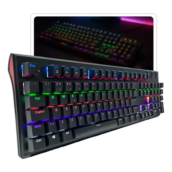 Teclado Gamer Mecânico Switch Blue Iluminação Led 8 Efeitos