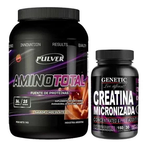 Amino Total Pulver + Creatina + Masa Muscular Glutamina Bcaa
