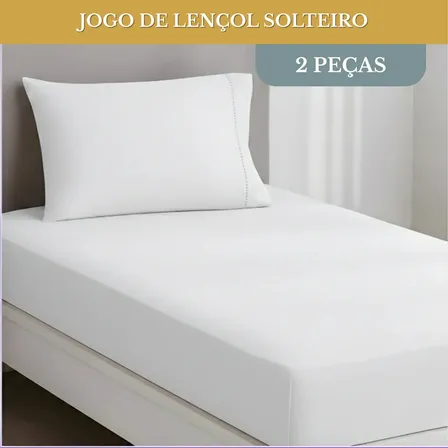 Jogo De Lençol Cama Solteiro 02 Peças 400 Fios Ponto Palito Hotel Pousada Luxo Cor Branco