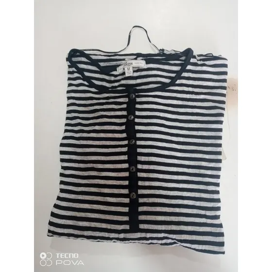 Blusa Dama Manga 3/4 Rayas Negras Y Grises M