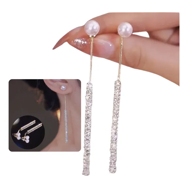 Caravanas Colgantes Con Perla Y Strass Brillante