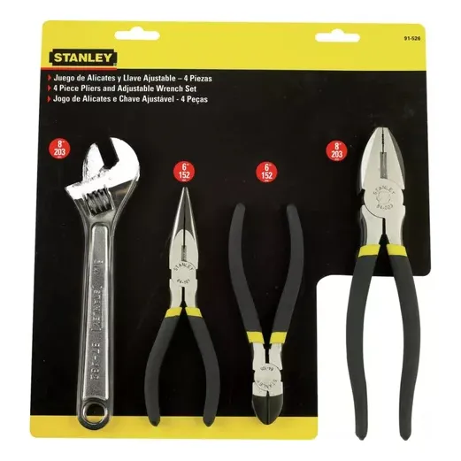 Kit De Alicates Y Llave Ajustable 4pzs Stanley Original