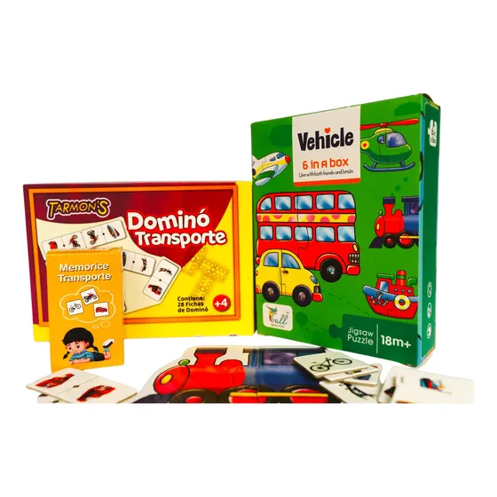 Puzzle Niños 2 Año,memorice De Transporte Y Domino Didáctico