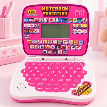 Laptop Infantil Educativo Bilingue Inglês Português Notebook Rosa-chiclete